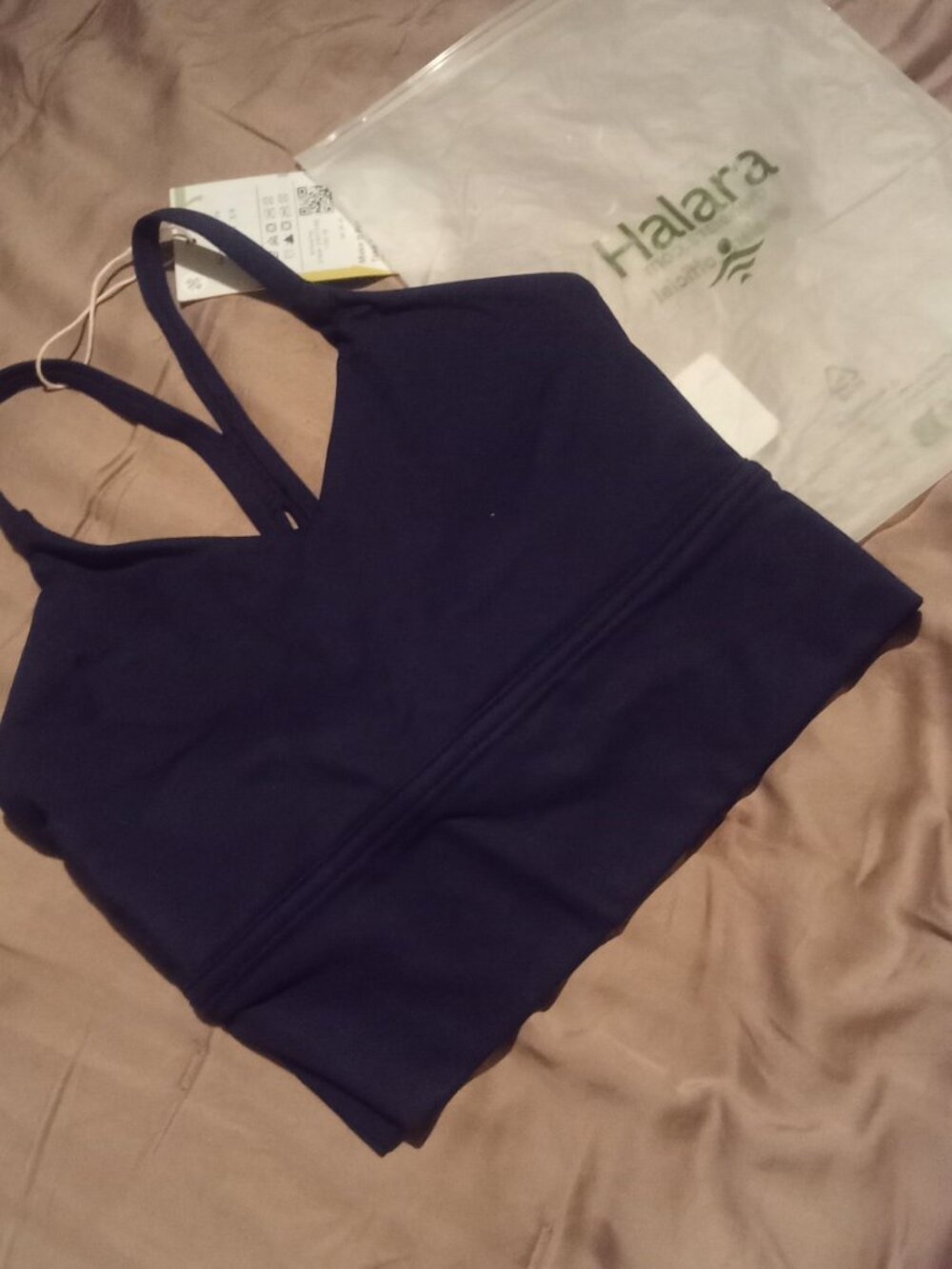 Halara small beautiful blue sports bra (called a tank top) NWT & bag